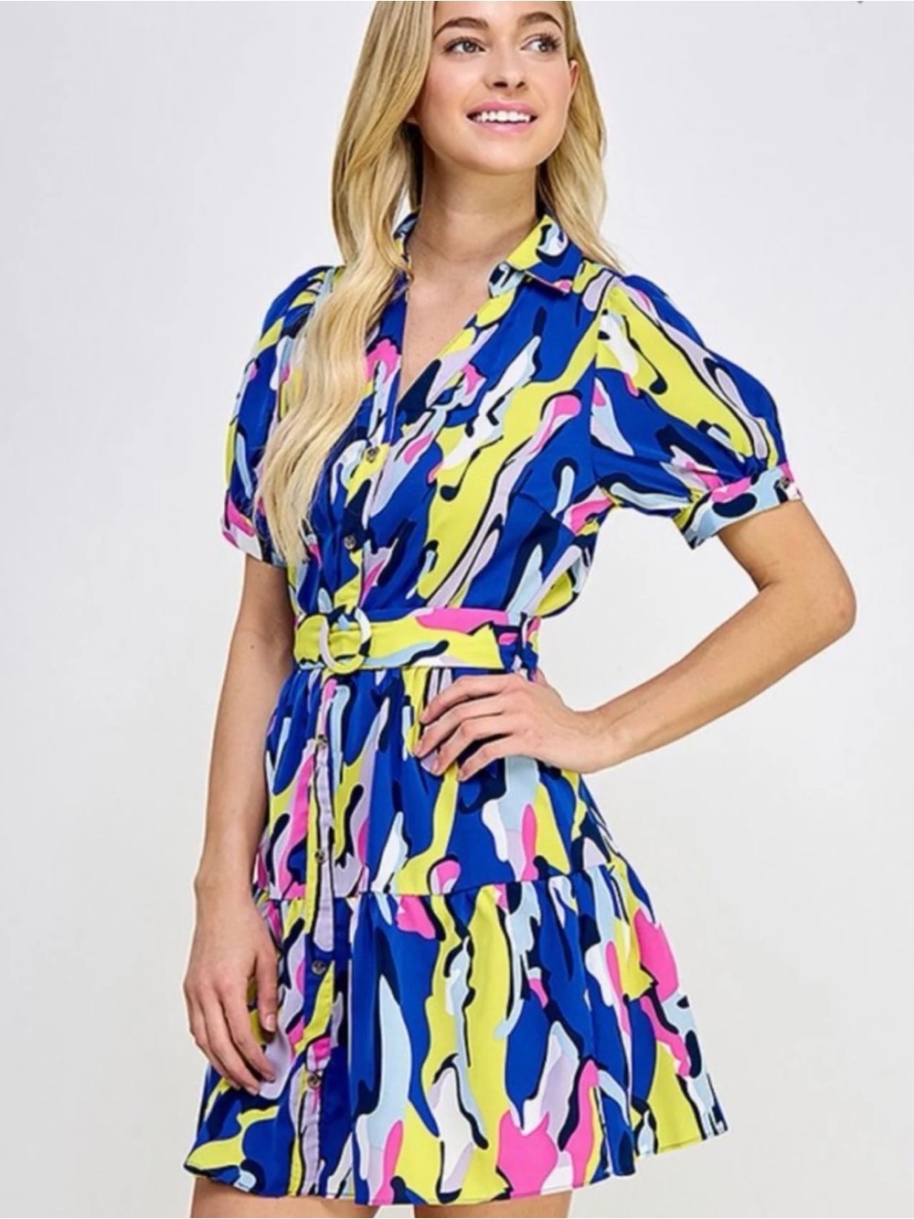 EUC Milk and Honey Abstract Print Mini Dress with Belt